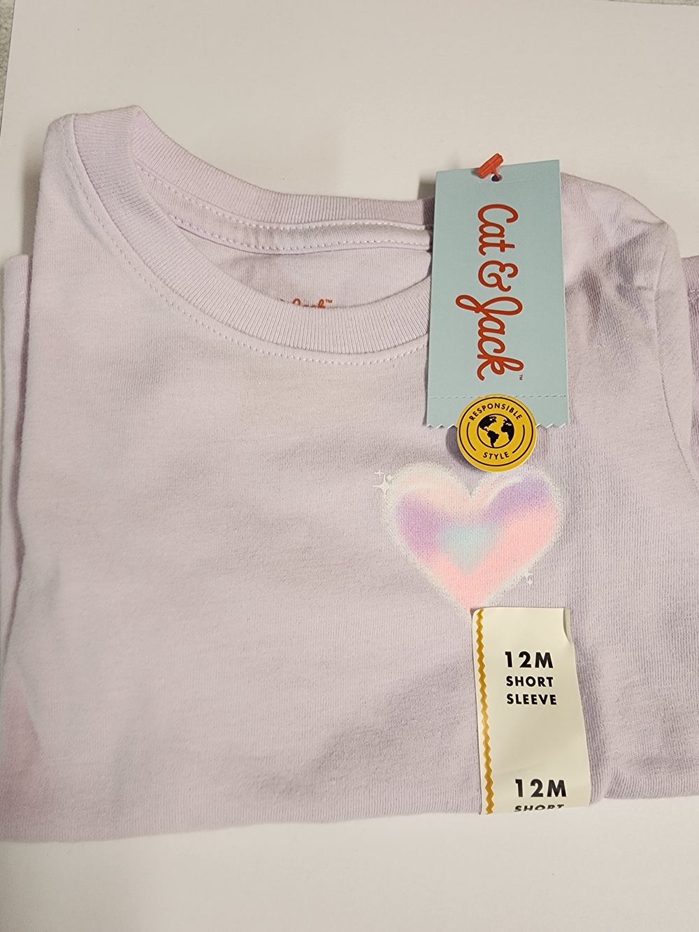 Cat & Jack Lavender Short Sleeve Tee with Pastel Heart